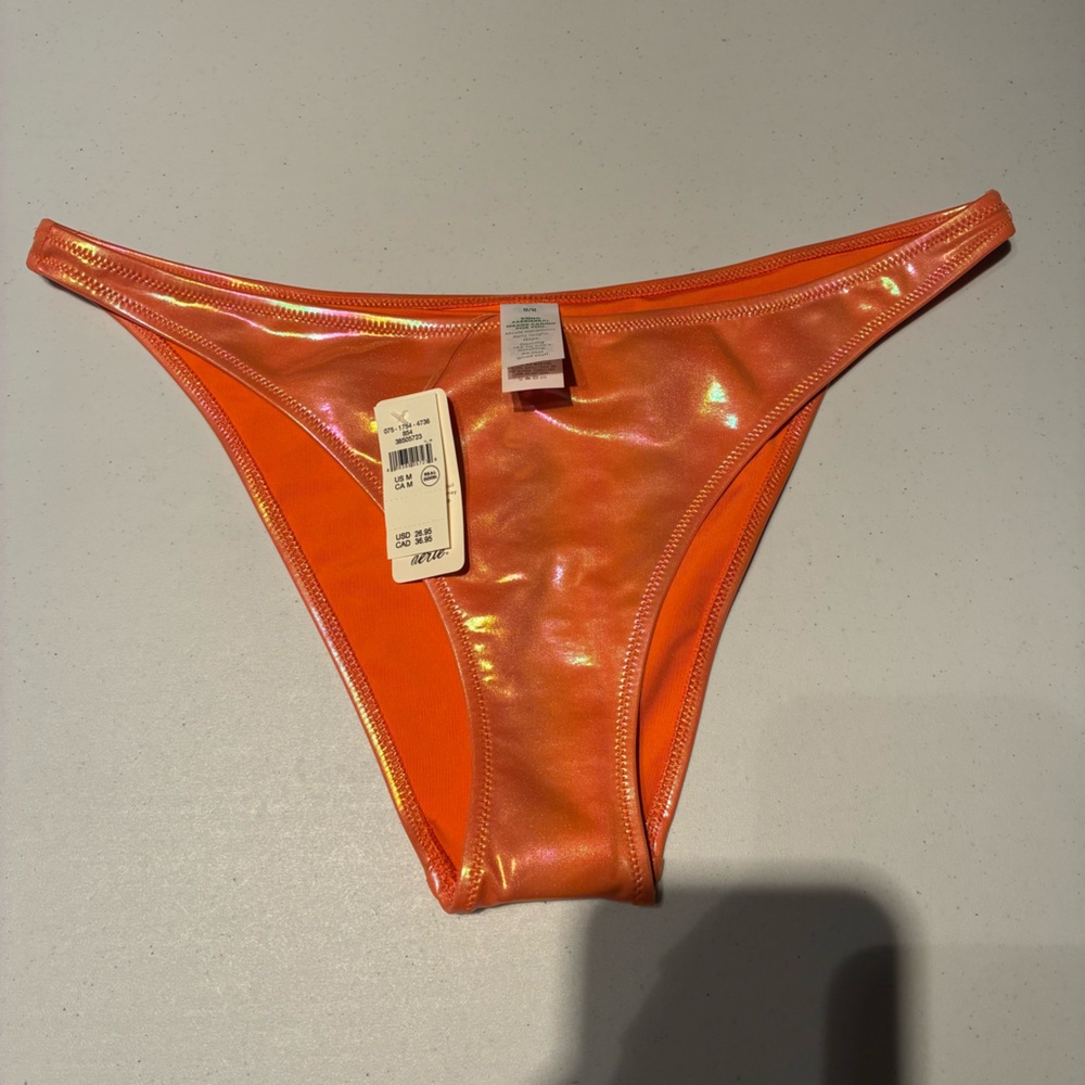 NWT Aerie Metallic Low Rise Cheeky Bikini Bottom in Orange Size Large - Picture 5 of 8